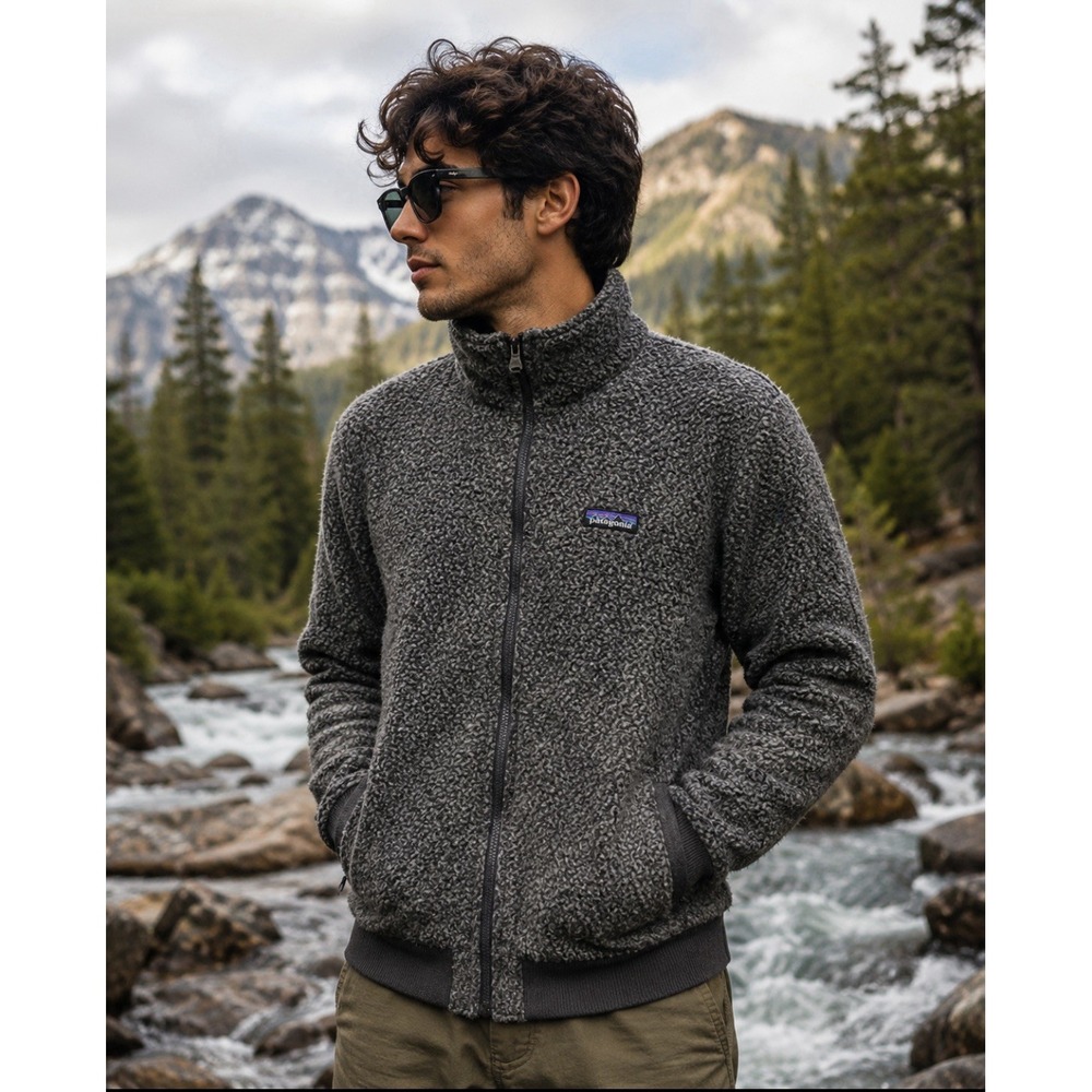 Patagonia Woolyester Fleece Jacket Full Zip Pockets Outdoor Charcoal Mens Medium